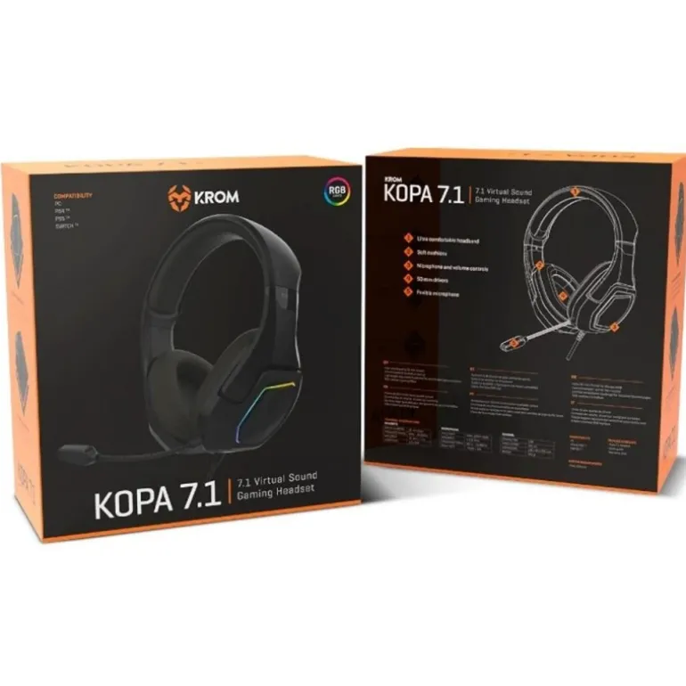 Auriculares Gaming Krom Kopa 7.1 Virtual Negro