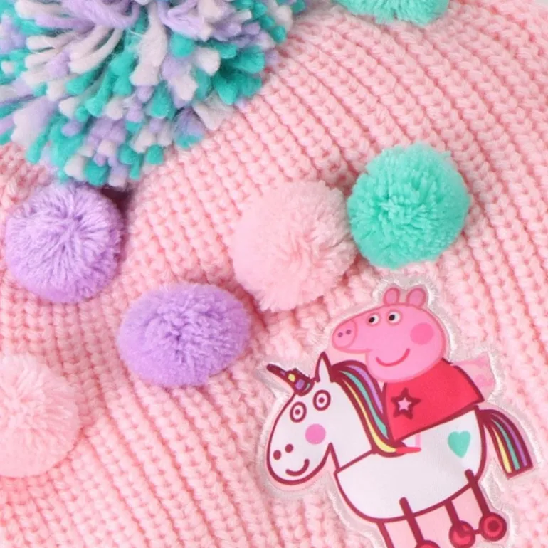 Conjunto 3 Piezas Bufanda Peppa Pig 100% Acrílico Rosa