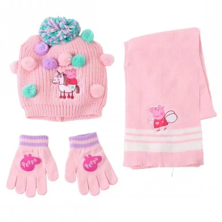 Conjunto 3 Piezas Bufanda Peppa Pig 100% Acrílico Rosa