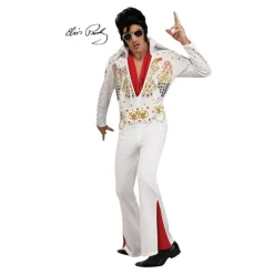 Deslumbrante Disfraz de Elvis Clásico Blanco y Rojo Deluxe para Hombre