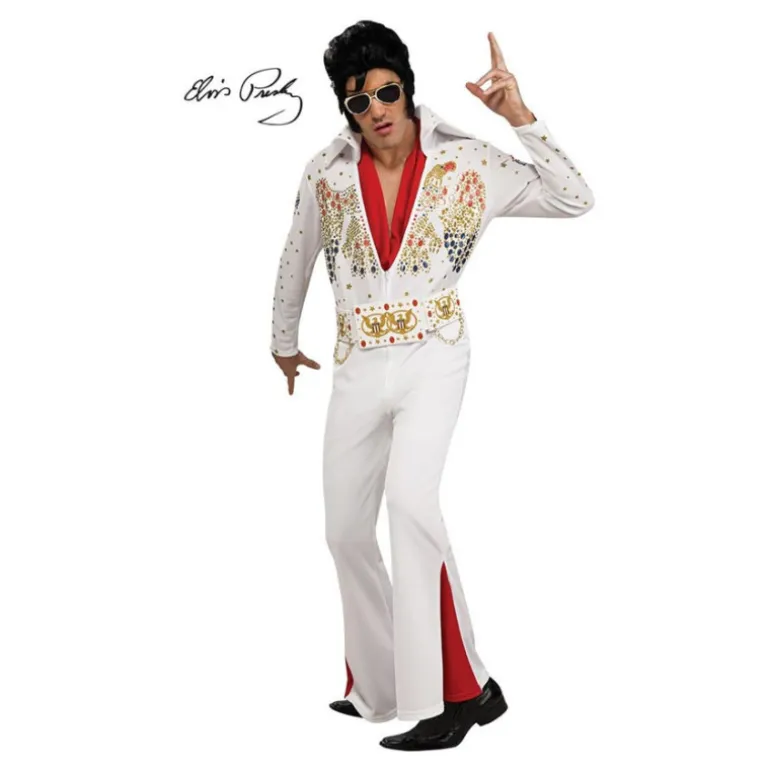 Deslumbrante Disfraz de Elvis Clásico Blanco y Rojo Deluxe para Hombre