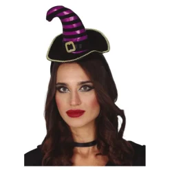 Diadema de Mini Sombrero de Bruja Negro/Lila