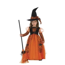 Disfraz de Bruja Naranja a Rayas para niña