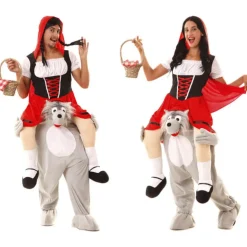 Disfraz de Caperucita Roja a hombros de Lobo para adultos
