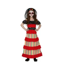 Disfraz de Catrina Roja del Día de Los Muertos para niña