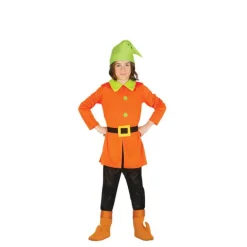 Disfraz de Enanito de Cuento naranja y verde para niños