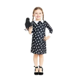 Disfraz de Miércoles vestido estampado para bebé y niña