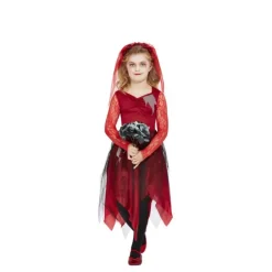Disfraz de Novia Zombie rojo para niña