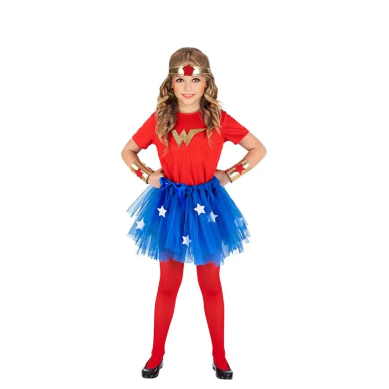 Disfraz de Súper Heroína Roja y Azul para Niña