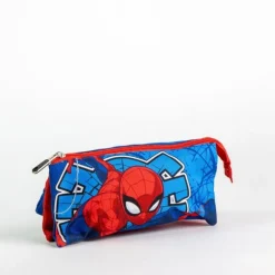 Estuche Portatodo 3 Compartimentos Spiderman Azul 100% Poliéster