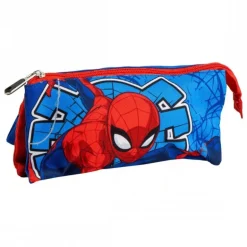 Estuche Portatodo 3 Compartimentos Spiderman Azul 100% Poliéster