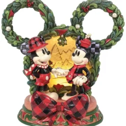 Figura Diorama Enesco Disney Mickey y Minnie Navideña