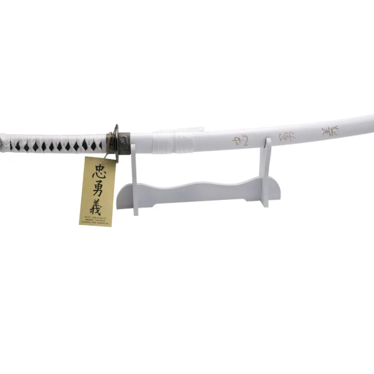 Katana Wakisashi Vaina Blanca con Grabado "Corage, Deber y Lealtad" 77 cm