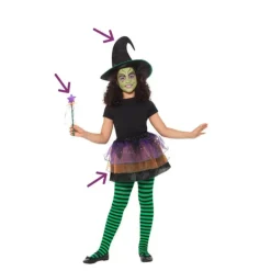 Kit de Bruja Hermosa para niña: Tutú, Sombrero y Varita