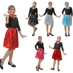 Kit de Vestuario Años 50 de Rasete para Niña: Pañuelo y Falda