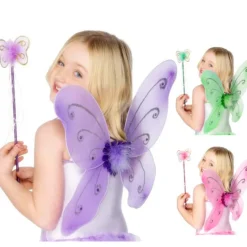 Kit Hada Infantil en varios colores: Alas de mariposa y Varita Mágica