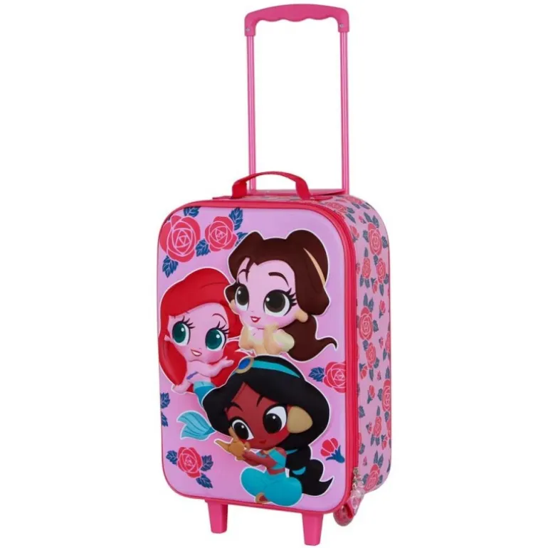 Maleta Trolley Soft 3D Disney Princesas Flowers, Rosa