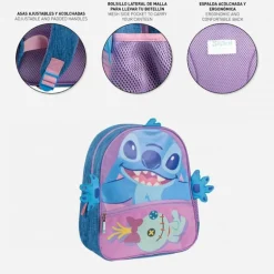Mochila Infantil Escolar Stitch 100% Poliéster Azul