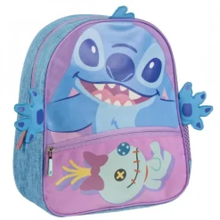 Mochila Infantil Escolar Stitch 100% Poliéster Azul