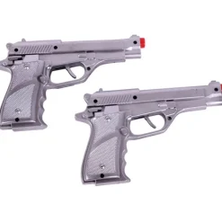 Par de cartucheras con 2 Pistolas Plateadas