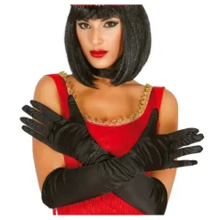 Par de guantes satinados negros 51 cm.
