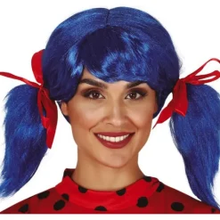 Peluca Azul con Coletas y Lazo