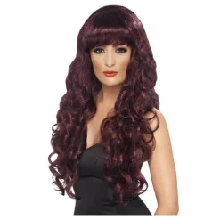 Peluca caoba rizada con flequillo