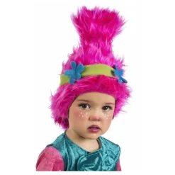 Peluca de Troll Rosa con Flores para niña