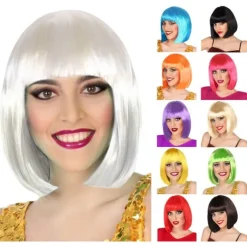 Peluca media melena con flequillo en varios colores