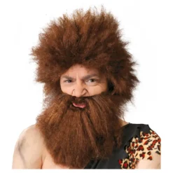 Peluca y barba marrón de Cavernícola o Troglodita