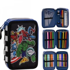 Plumier Giotto Avengers con Accesorios de Poliester Negro