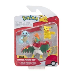 Pokémon Figuras Articuladas Pikachu, Squirtle y Hawlucha 7,5 cm