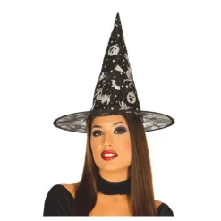 Sombrero de Bruja negro con dibujos estampados