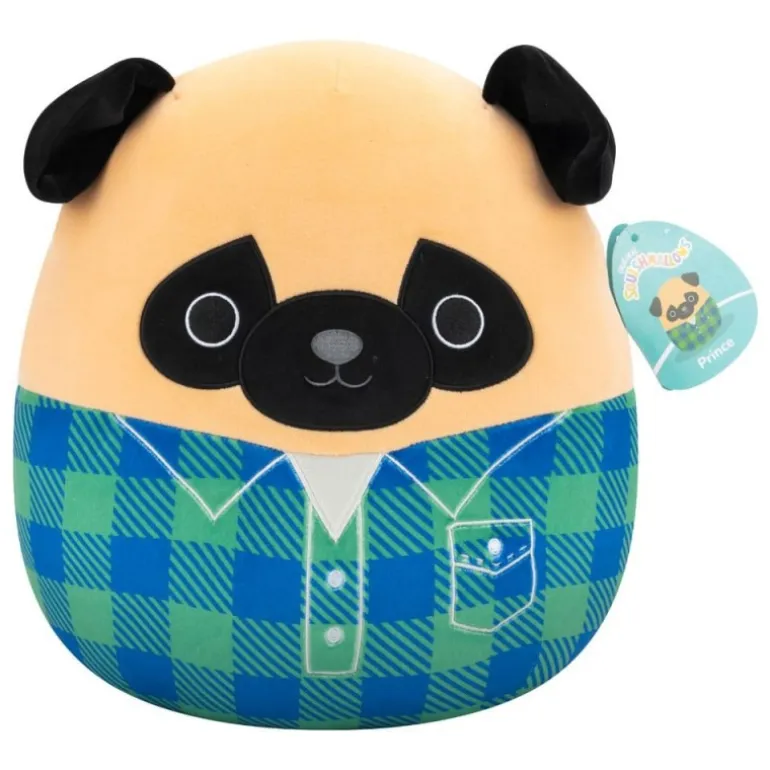 Squishmallows Peluche Pug Marrón Camisa Flannel Verde Azul 30 cm