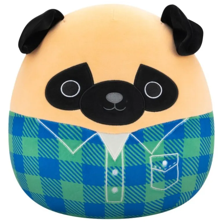 Squishmallows Peluche Pug Marrón Camisa Flannel Verde Azul 30 cm